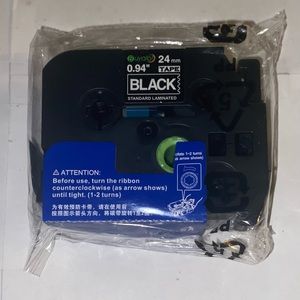 Buyalot 24mm 0.94” White on Black Standard Laminated Label Tape for PTouch